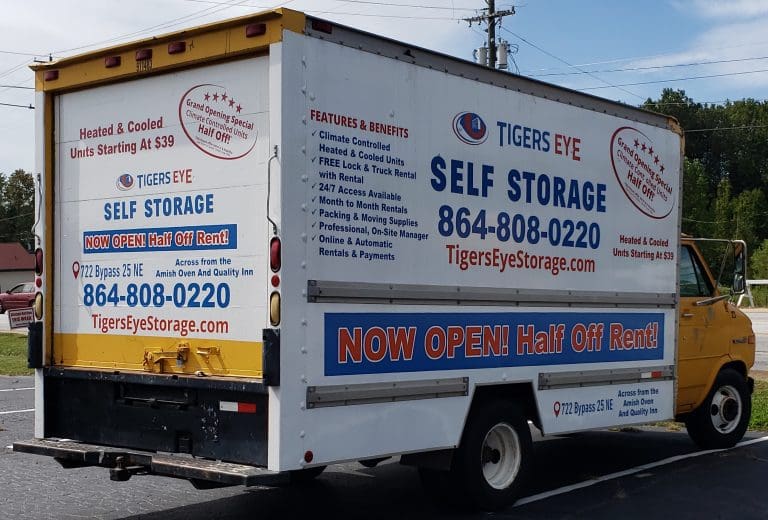 Tigers Eye Self Storage Greenwood Box Truck signage
